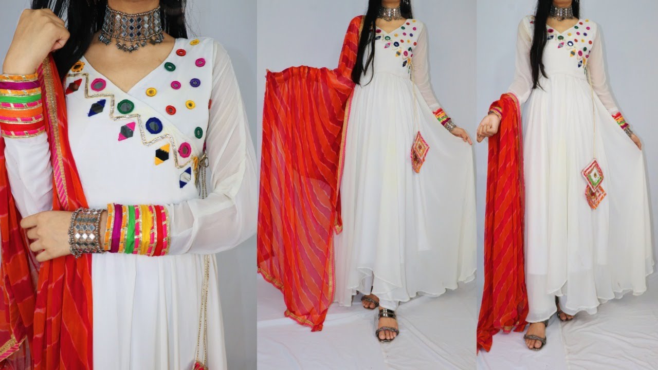 Gotta patti frock with hand mirror embroidery work/ Party wear dress/ Angrakha style dress cutting