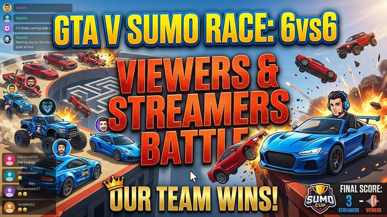 🔥STREAMERS vs VIEWERS: GTA V Sumo Race Mein Macha Diya! 😱 6vs6 Team Win!🤣😂