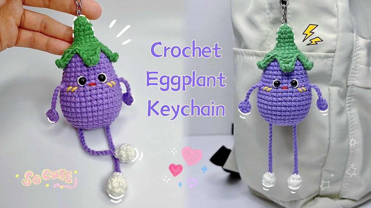 Crochet Long-Limbed Eggplant Keychain 🍆| Cute Crochet Tutorial | Beginner Friendly