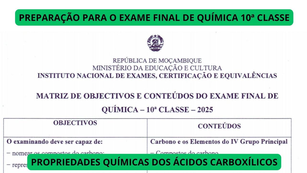 PROPRIEDADES QUÍMICAS DOS ÁCIDOS CARBOXÍLICOS | MATRIZ DE QUÍMICA 10ª CLASSE 2025