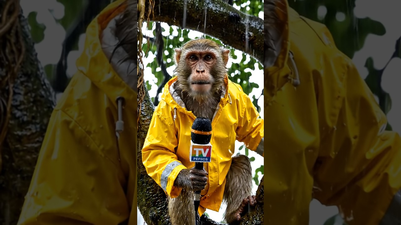 Monkey TV Reporter Caught in Flood Live! 🐒🌧️ | 
