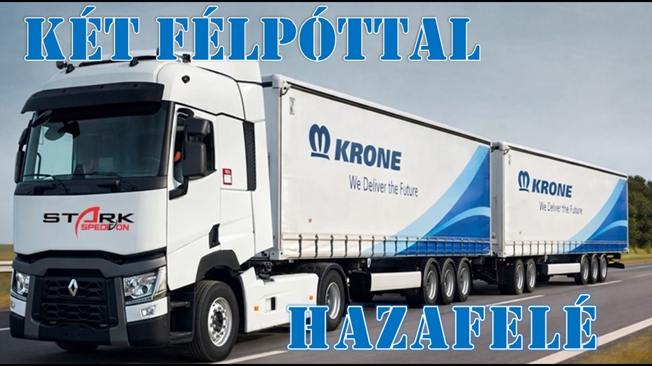 Német havazásban, vontatóval. Hazafelé 2 félpóttal. Németországba sodort a fuvarozás.