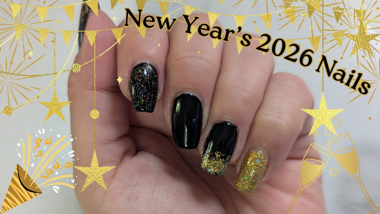 Polish Along! New Year's 2026 Nails | Black & Gold Celebration Nails #nails #polishalong