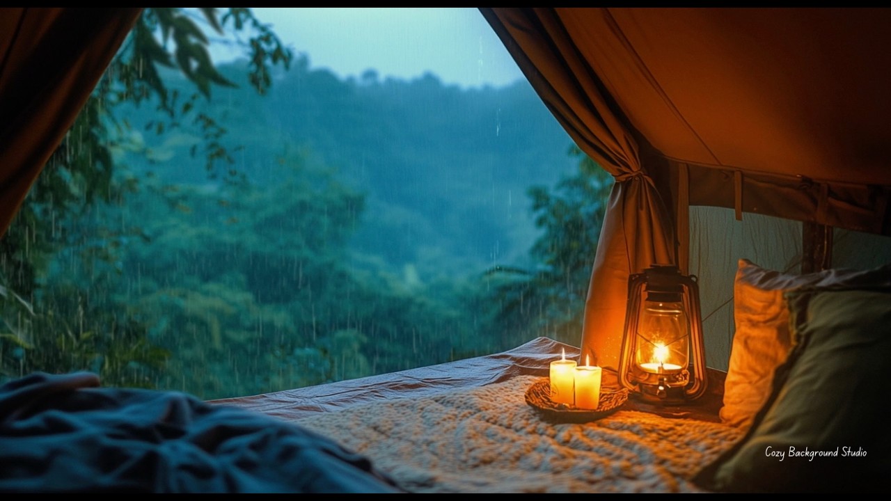 Rain Sounds for Sleep with Soft Thunder | Cozy Tent (3 hours)