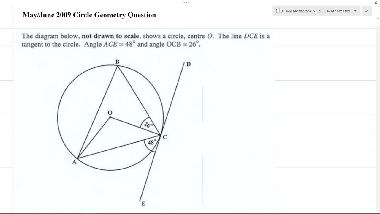 CSEC Mathematics - Section 8: Geometry and Trigonometry - May/June 2009 Circle Geometry Question
