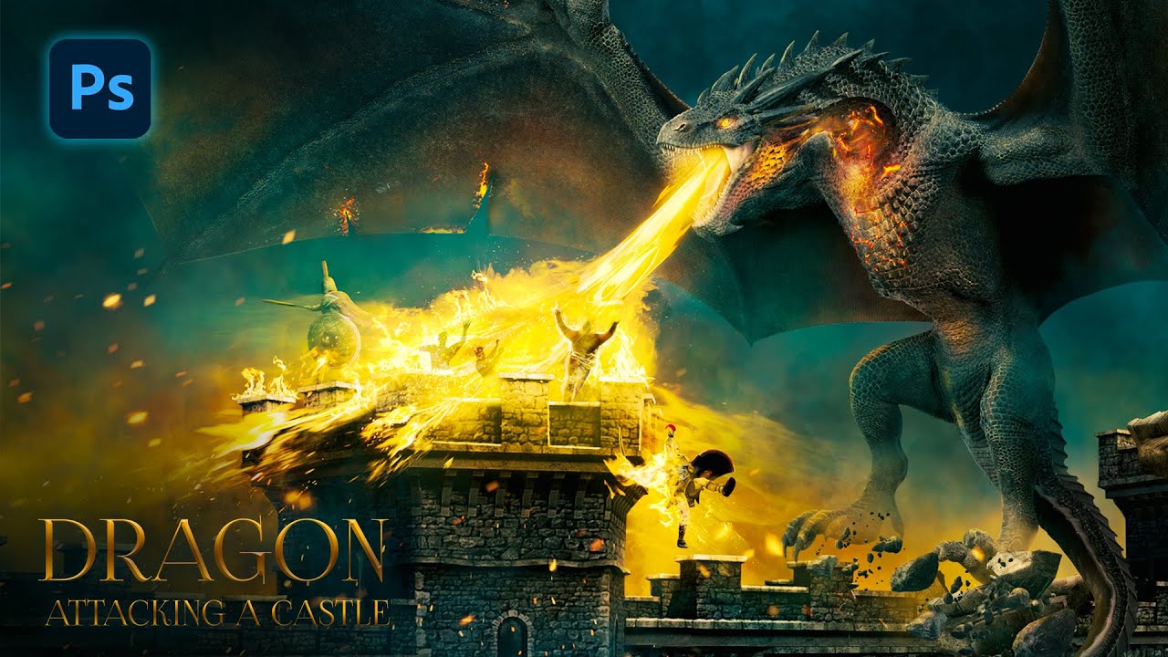 Dragon Attacking the castle | Photoshop Manipulation | Photoshop Tutorial |