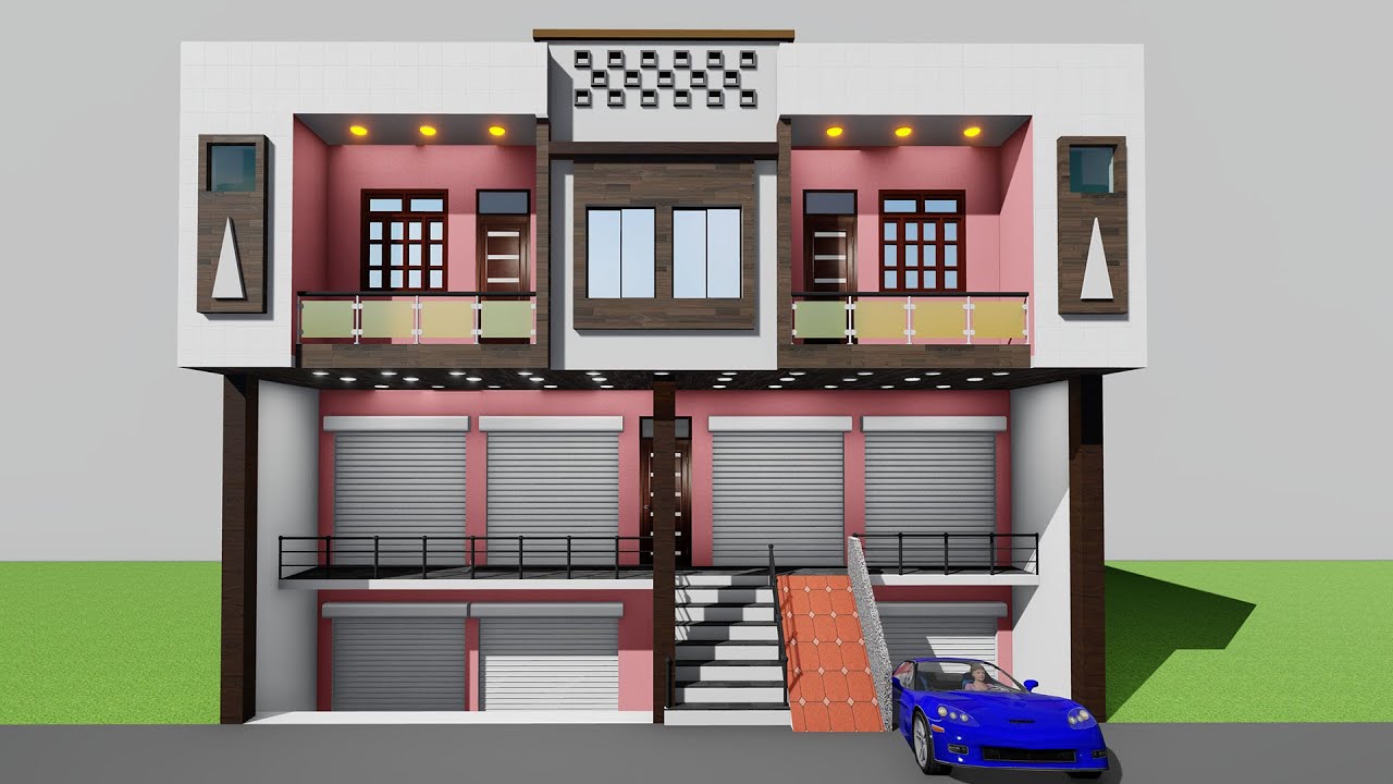 दुकान और मकान का नक्शा 3D Besment car parking with shop plan 40 by 30 besment house design