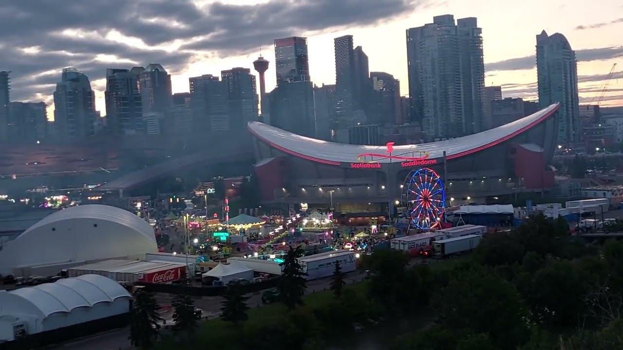 Calgary: Stampede Grounds view at dusk from Scotsman's Hill Calgary Alberta(AB) Canada-6th July 2025