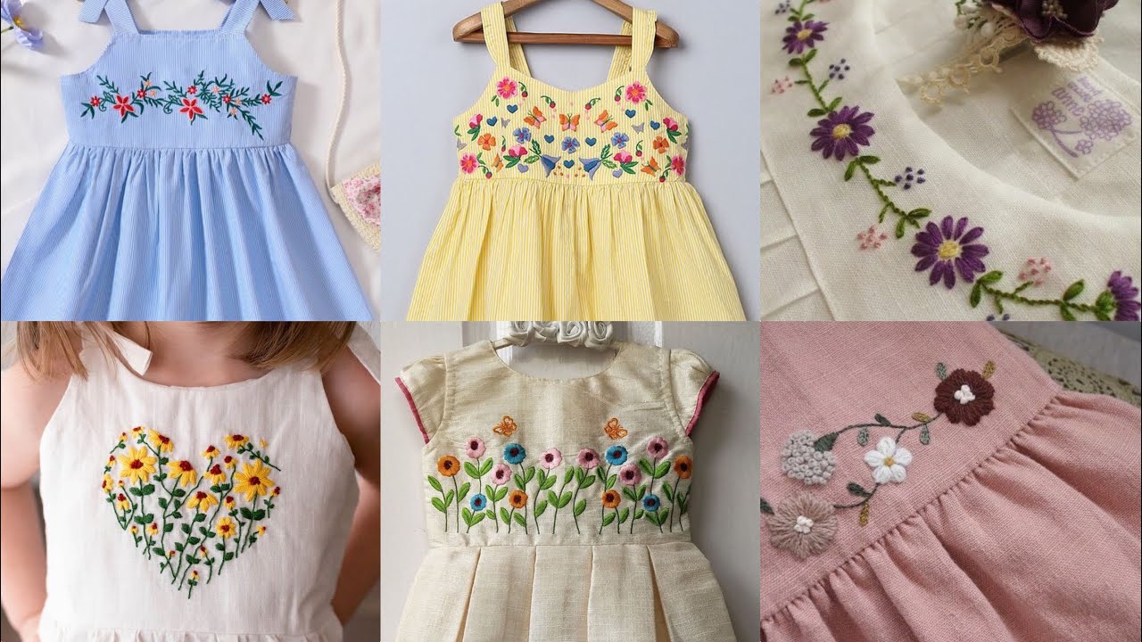 Baby girl hand embroidery frock designs 2023/ easy baby girl hand embroidery designs for beginners