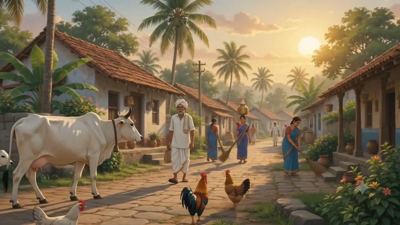 A Peaceful Village Morning 🌅 | Ghibli Style South Indian Village Life