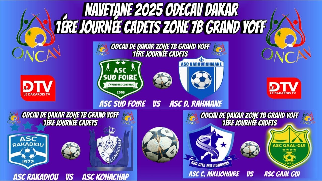 ⚽ Sud Foire / Darourahmane, Rakadiou / Konachap, Cité Millionnaire / Gaal Gui 1ère journée Cadets Zo