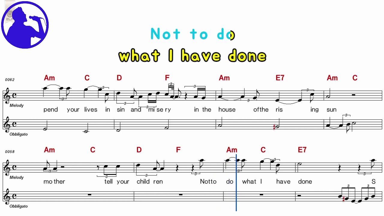 Animals - House the rising sun karaoke version sheet music for players,chorus added(Ye karaoke)