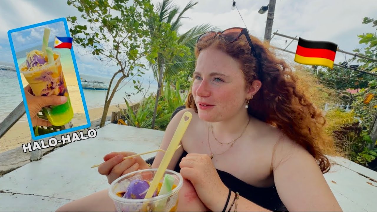 German girl tries Halo-Halo for the first time in Siargao Philippines!! 🇵🇭 (she liked it) 