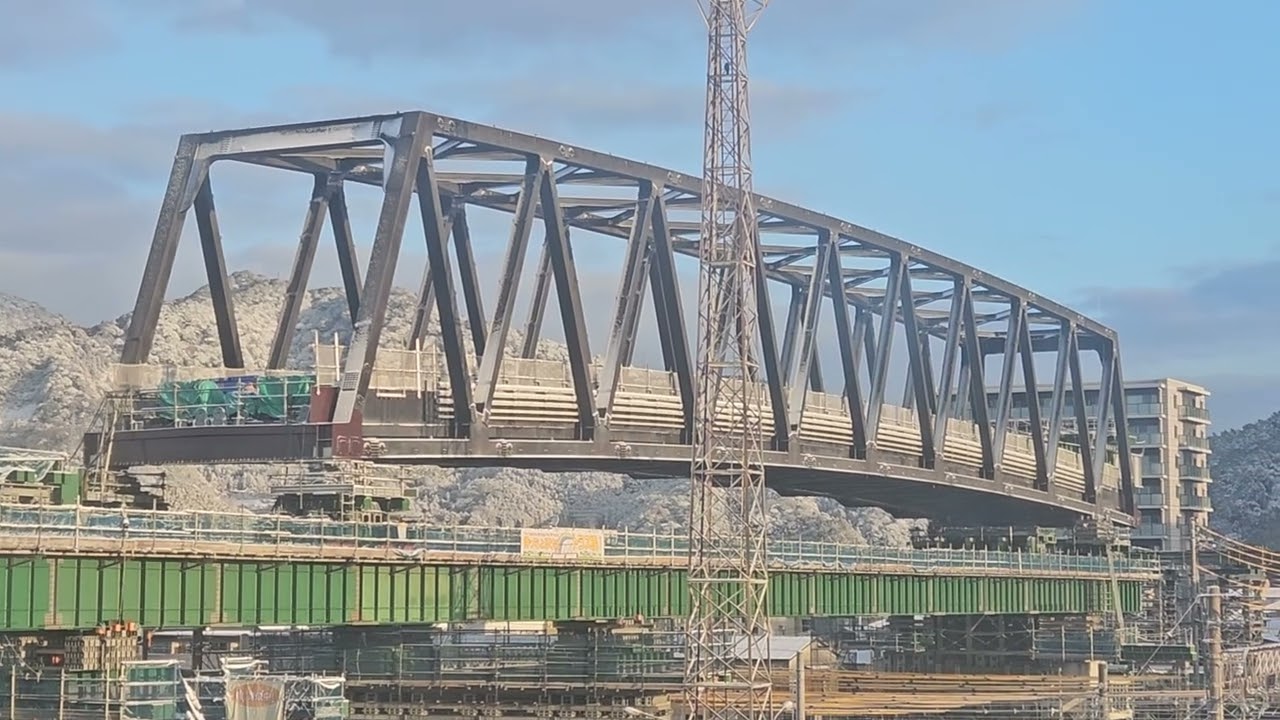 周南市古川跨線橋(トラス橋)送り出し作業 2