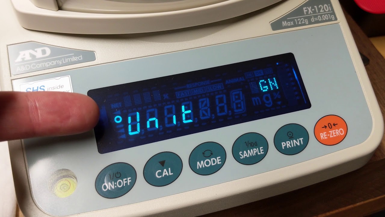 Grains as the default unit on A&D FX120i scale