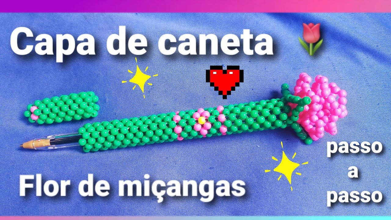 Capa de caneta Flor de miçangas