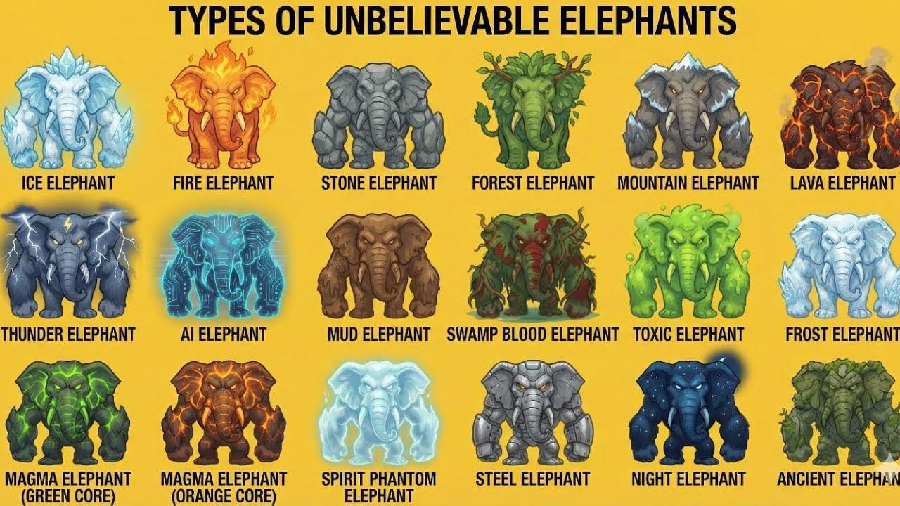 Types of Unbelievable Elephants | Ice, Fire, Lava, Thunder & AI Elephants ExplainedAlternative 