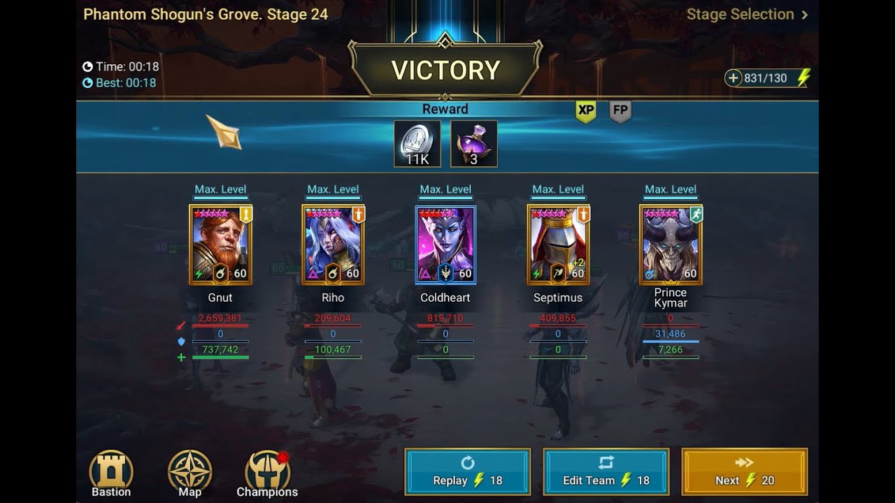 18 second run Phantom Shogun, Gnut kills Shogun's Grove Fast - Raid Shadow legend!!