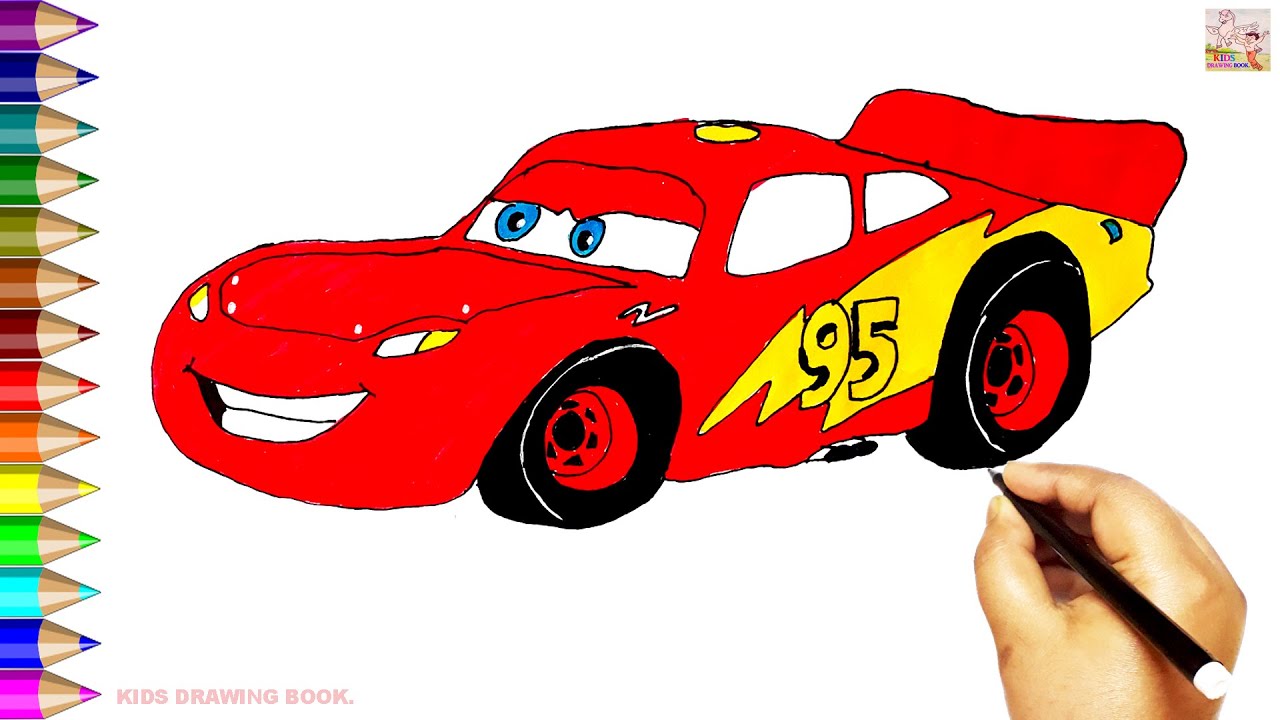 HOW TO DRAW EASY LIGHTNING MCQUEEN FROM CARS CARTOON STEP BY STEP ! KIDS DRAWING BOOK