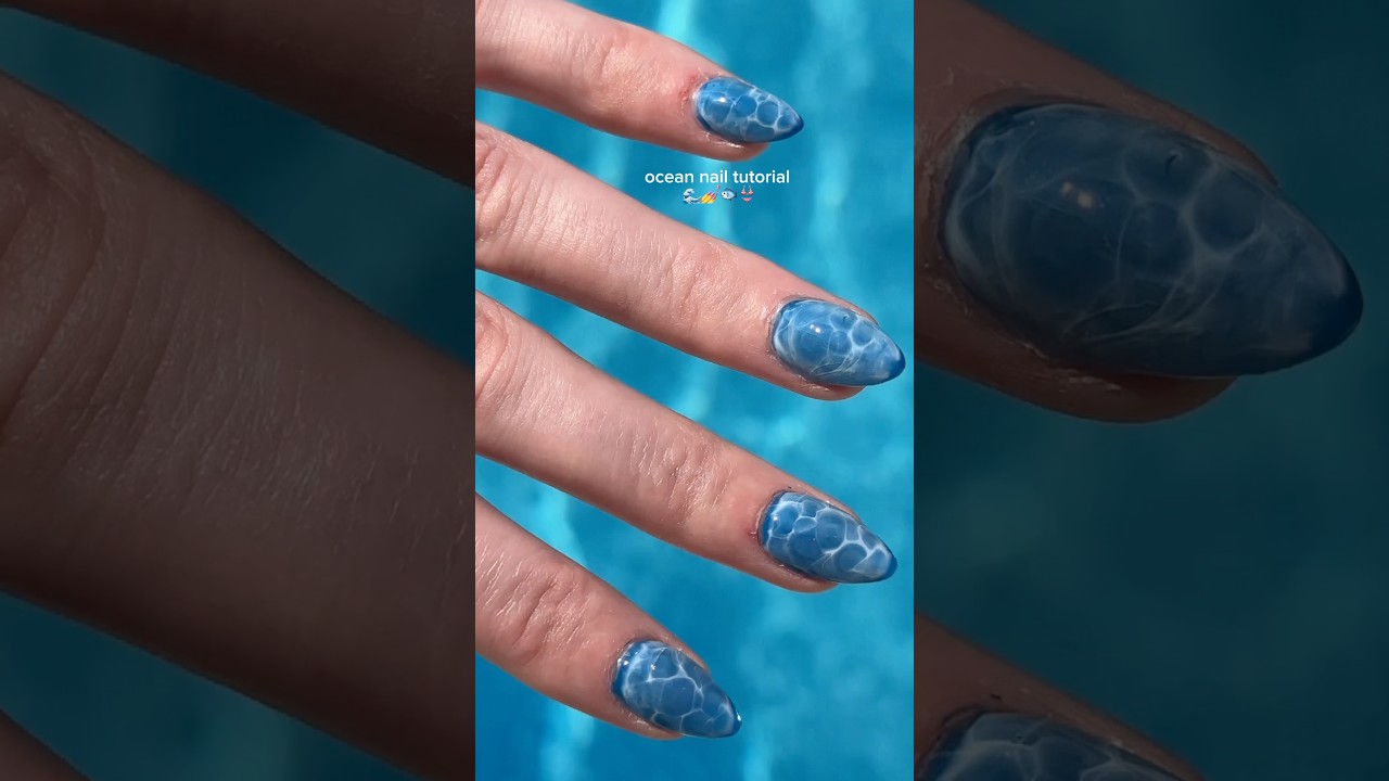 diy ocean/water #nailart 💅 so cute + easy for summer! #gelxnails