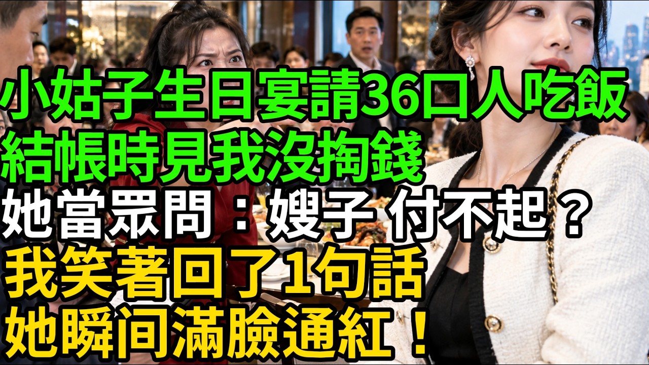 【完結爽文】小姑子生日宴請36口人吃飯，結帳時見我沒掏錢，她當眾問：&ldquo;嫂子，付不起？&rdquo;我笑著回了1句話，她滿臉通紅！#爽文 #大女主  #知夏故事 #情感