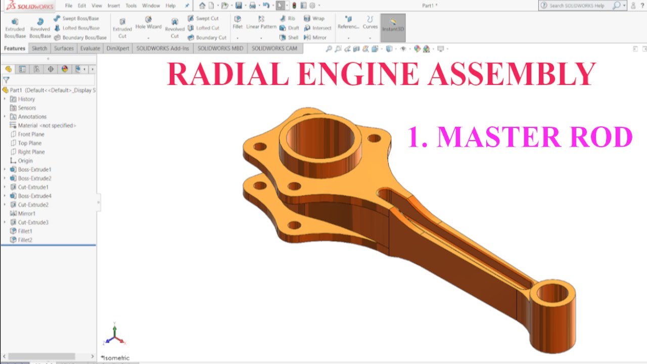 Solidworks Tutorials : Master rod | Radial Engine Assembly | Exercise No. 44