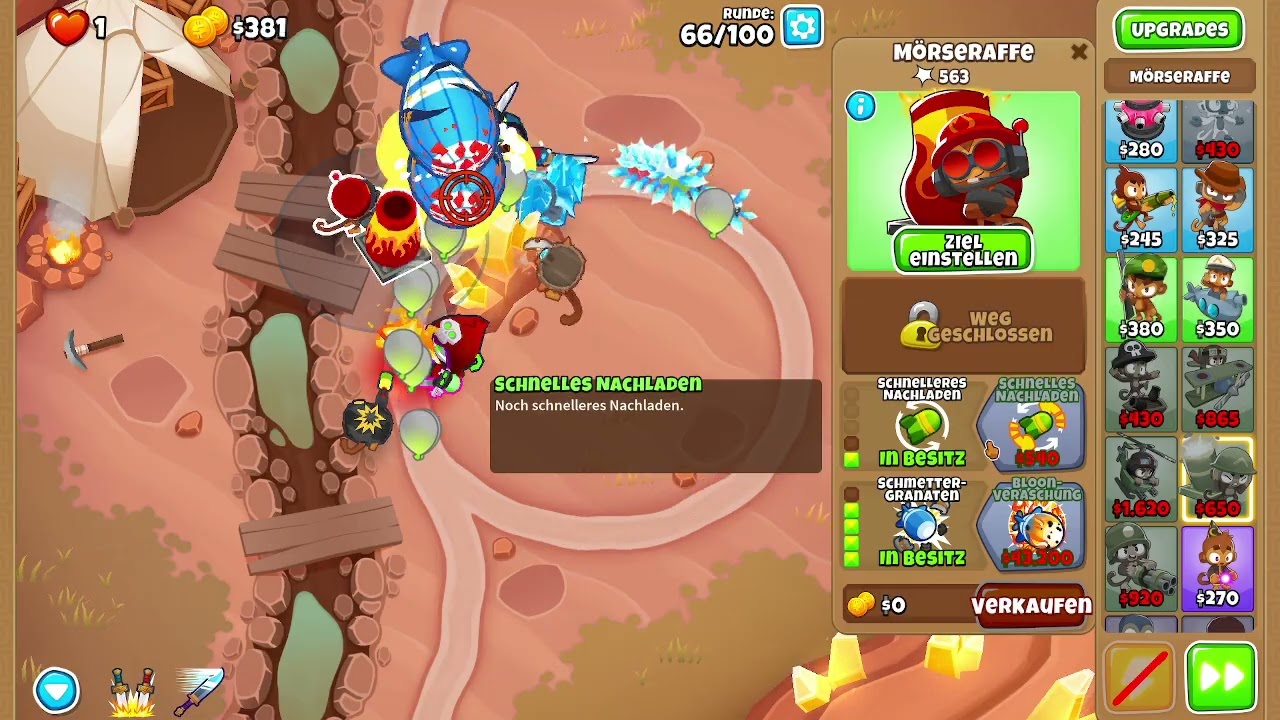 BTD6 Drei Minen Runde auf Schimpansen Geistes Krank gute Taktik