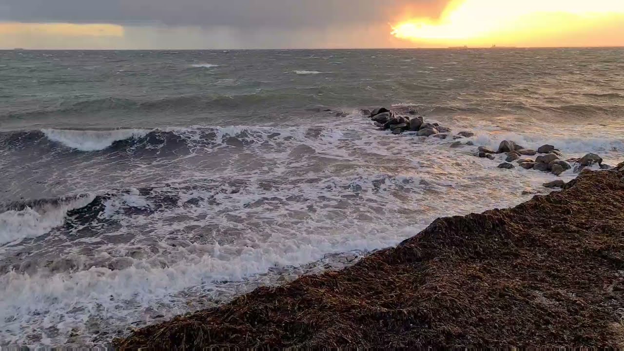 21.10.21 Kraftig bl&aelig;st og b&oslash;lger ved stranden i Kors&oslash;r