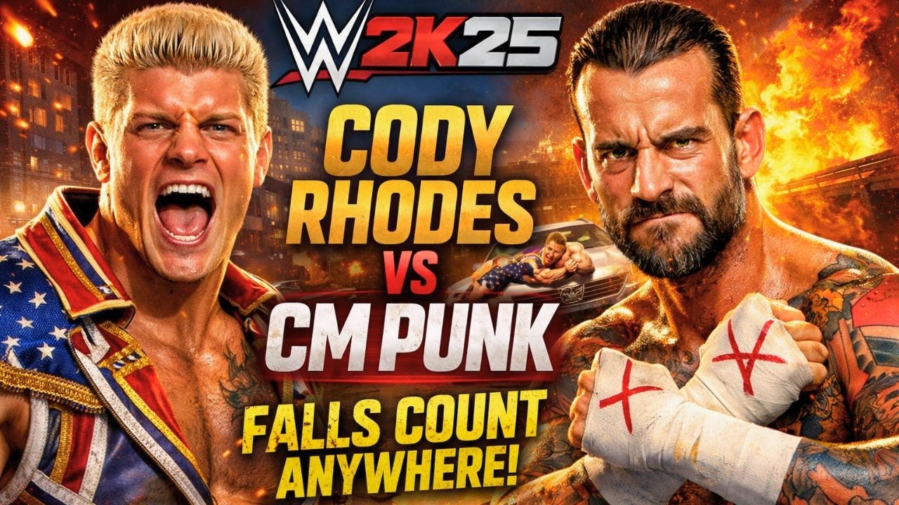 Cody Rhodes vs CM Punk – WWE 2K25 FULL MATCH (No Commentary) Falls Count Anywhere PS5 1080 60FPS 4K