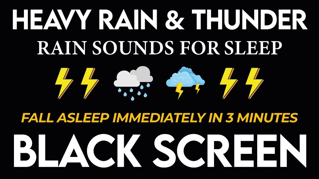 Засыпайте мгновенно за 3 минуты под РЕАЛЬНЫЙ проливной дождь и мощный гром ⚡Черный экран для сна