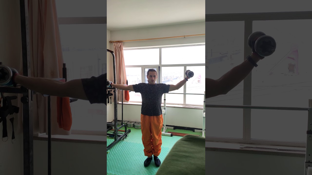 Attila's and Sandow's crucifix done slowly with 5 pound dumbbells!
