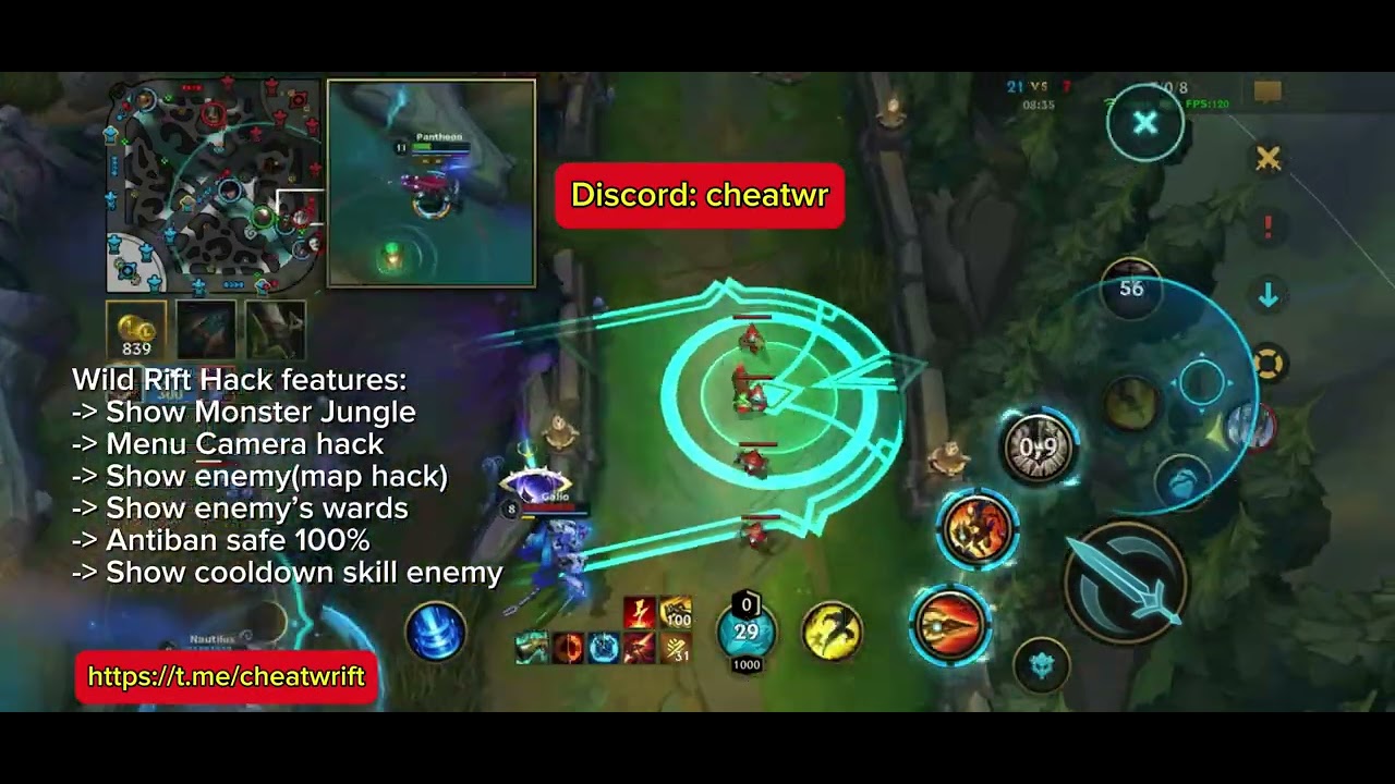 Map H.A.C.K Wild Rift show all enemy no ban for ios/android works all servers