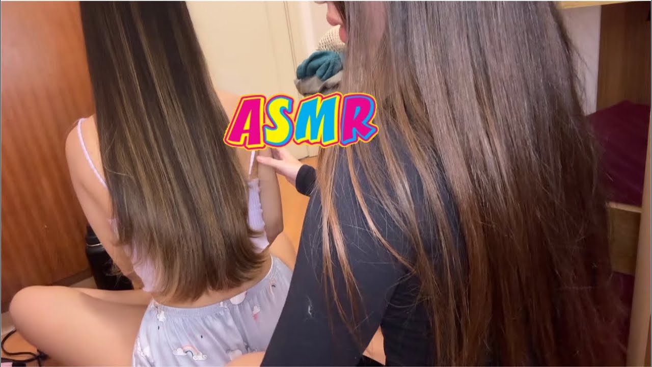 ASMR APLICADO: escova e chapinha na minha irmã (irreal de relaxante)