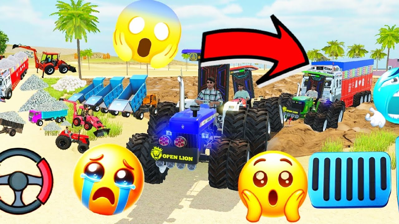 Harvester stuck 😱 in mud tractor 🚜 jcb and truck 🚛 products in Harvester mud 😱 indian simulator 3D😱😱