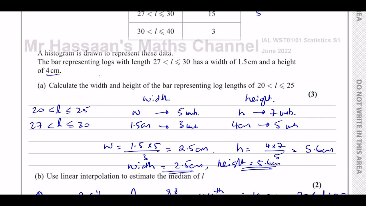 WST01/01, (Edexcel) IAL S1 June 2022, Q3, Frequency Tables, Histograms, Linear Interpolation, Coding