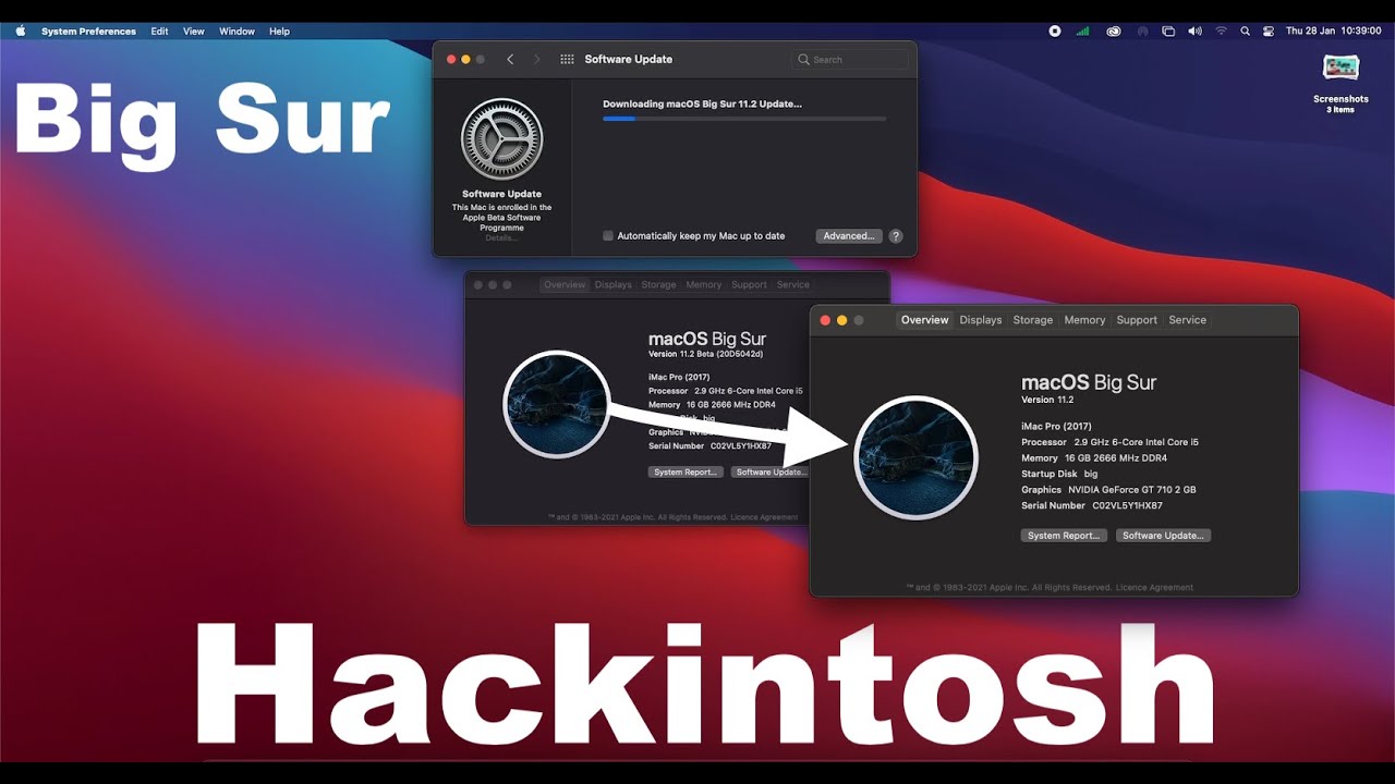 Another Update from big sur 11.2 beta 2 to 11.2 rc2 ( 20D62 ) no crashes - Hackintosh