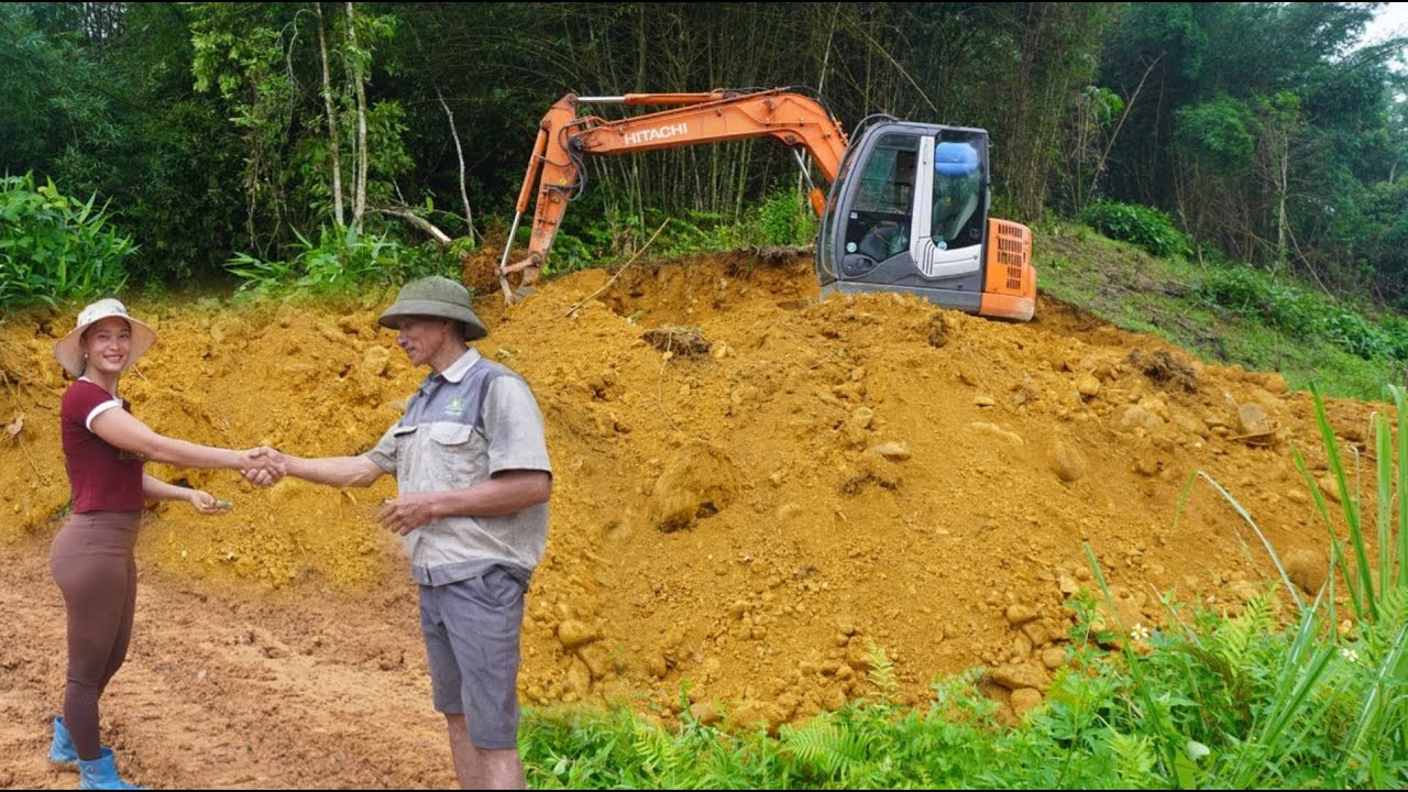Full video: Girl leads excavator go to land new digging foundation to build house - Digging new pond