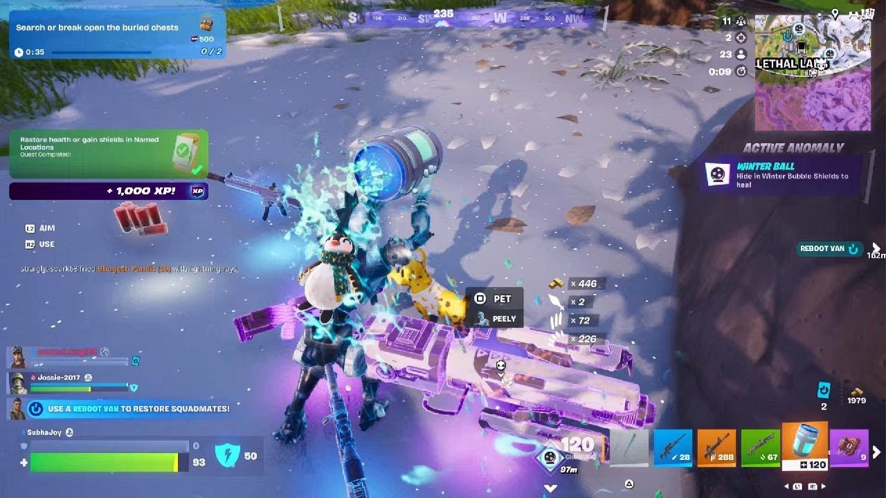 4 kills, headshot with a sniper, #2 in a snowy Fortnite map