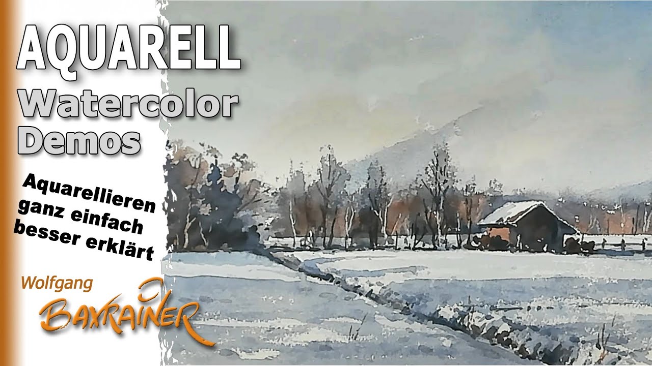 Aquarell, locker und leicht, Winterlandschaft, Schnee