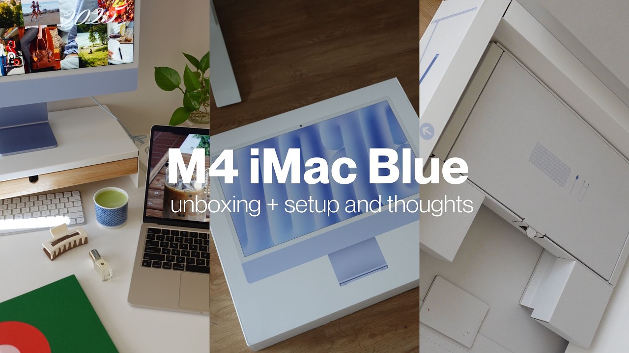 Blue M4 iMac unboxing | aesthetic unboxing + setting it up and review