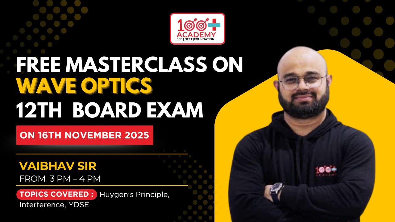 FREE Masterclass for Board Exam | Class 12 – Wave Optics [ Huygen's Principle, Interference, YDSE