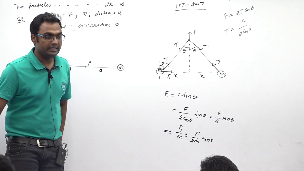 Two particles of mass m each are tied at the ends of a light string
