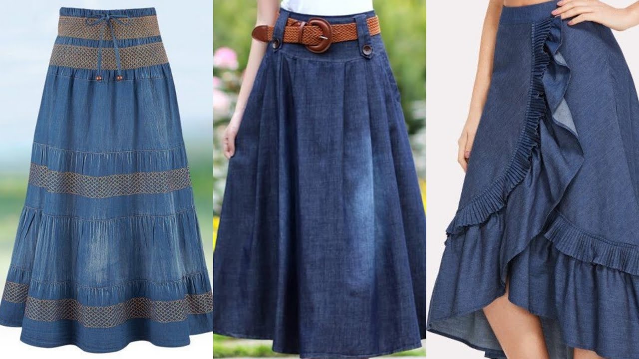 women 2020 fashion summer jeans maxi skirt/plus size skirt/denim long skirt design
