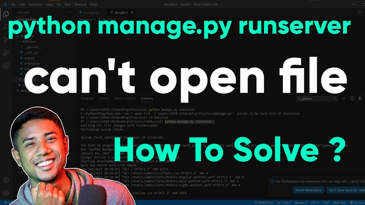 python manage.py runserver | не удаётся открыть файл | Как решить?