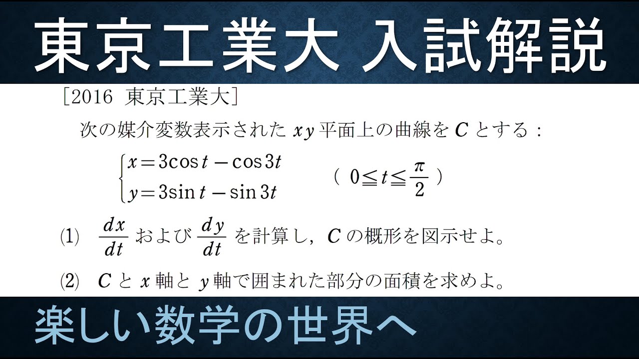 ＃65　難関大入試問題解説　2016年度東京工業大入試　数Ⅲグラフと面積　外サイクロイド【数検1級/準1級/中学数学/高校数学/数学教育】ベクトル解析・線積分へ（PART1）