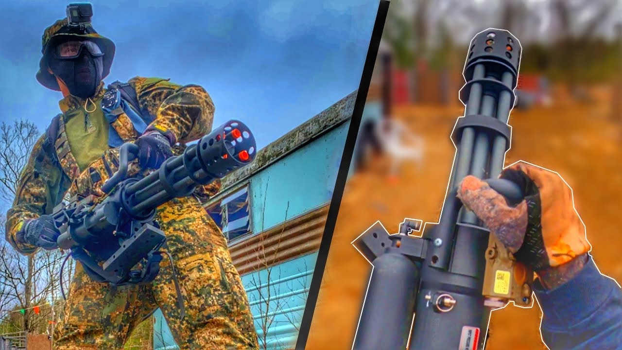 Airsoft Battle with FULL AUTO Minigun!