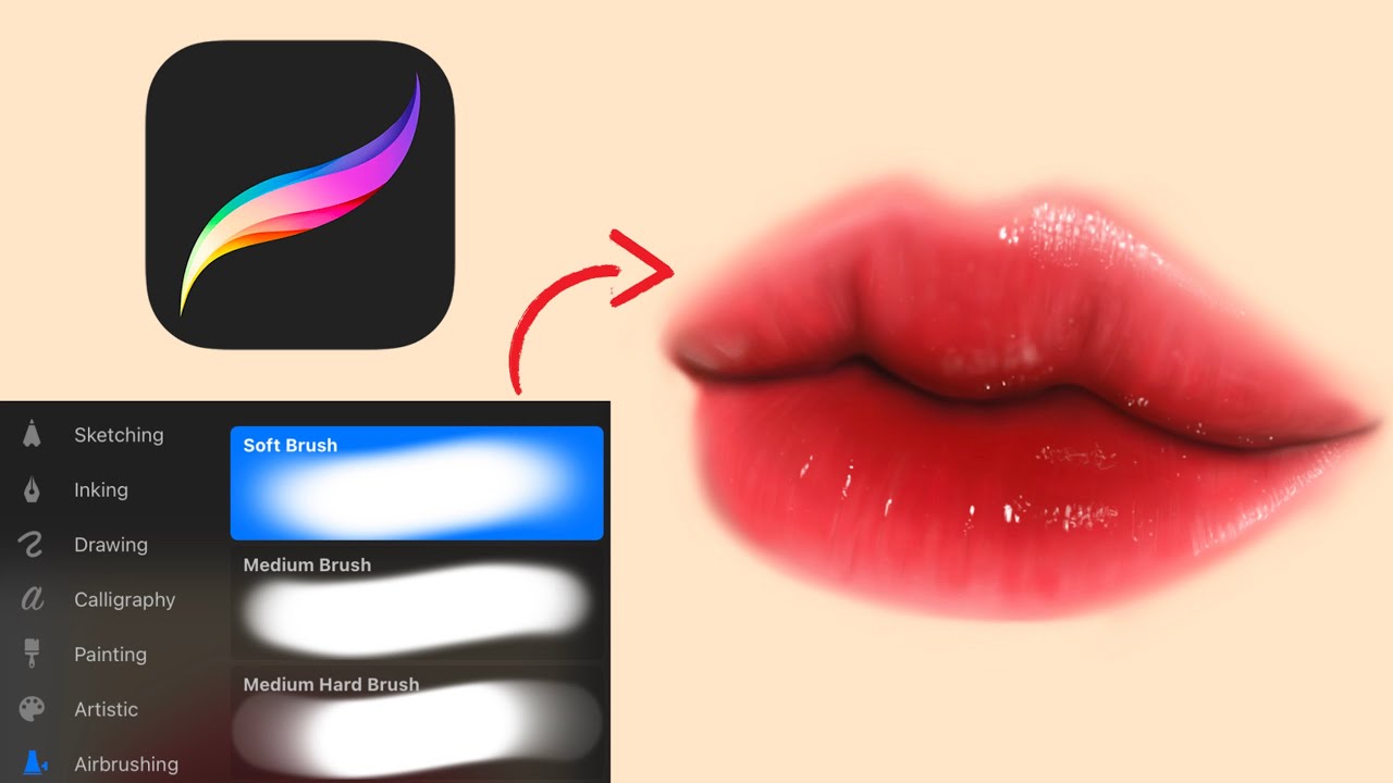 Painting lips using soft airbrush on Procreate