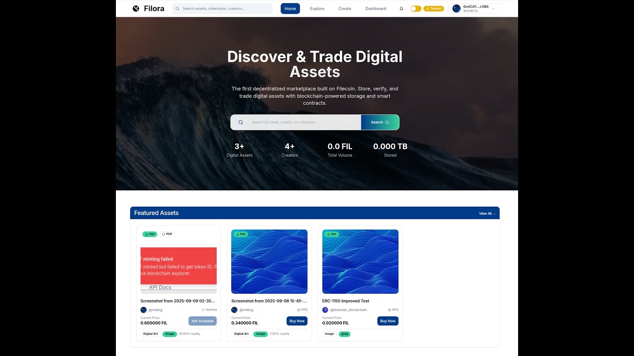Filora; Filora is a next-generation digital asset marketplace that leverages the power of Filecoin.