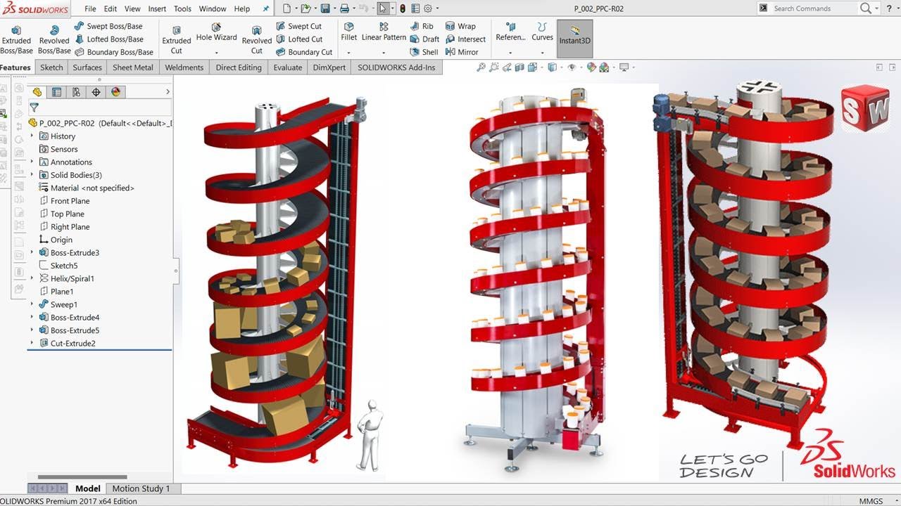 SPIRAL CONVEYOR  -  SOLIDWORKS 3D Modeling | Solidworks Tutorials | Screw Conveyor | Lift Conveyor |