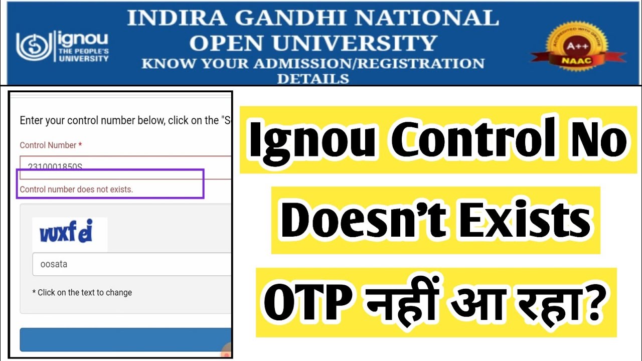Ignou Control No Doesn't Exists Problem |Mister Ignou #ignou #exam #admit card #control